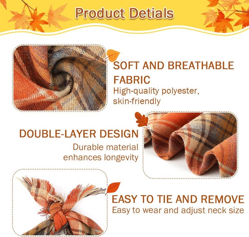 Vivifying Thanksgiving Dog Bandana, 2 Pack Classic Plaid Fall Dog Scarf with Tassels Edges, Funny Pet Apparel & Accessories Costume for Halloween Photo Prop, and Party Decor (Small, Yellow&Orange) - Image 2